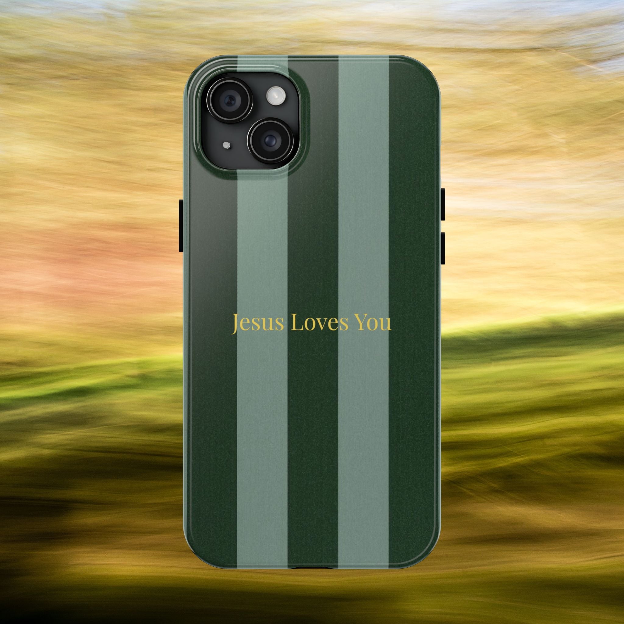Green Striped Phone Case-Jesus Loves You Phone Case