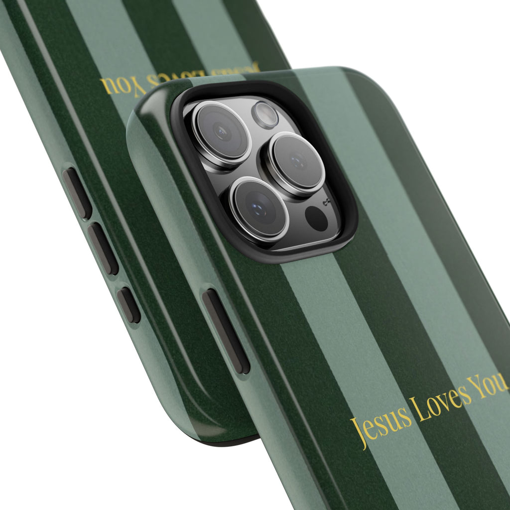 Green Striped Phone Case-Jesus Loves You Phone Case