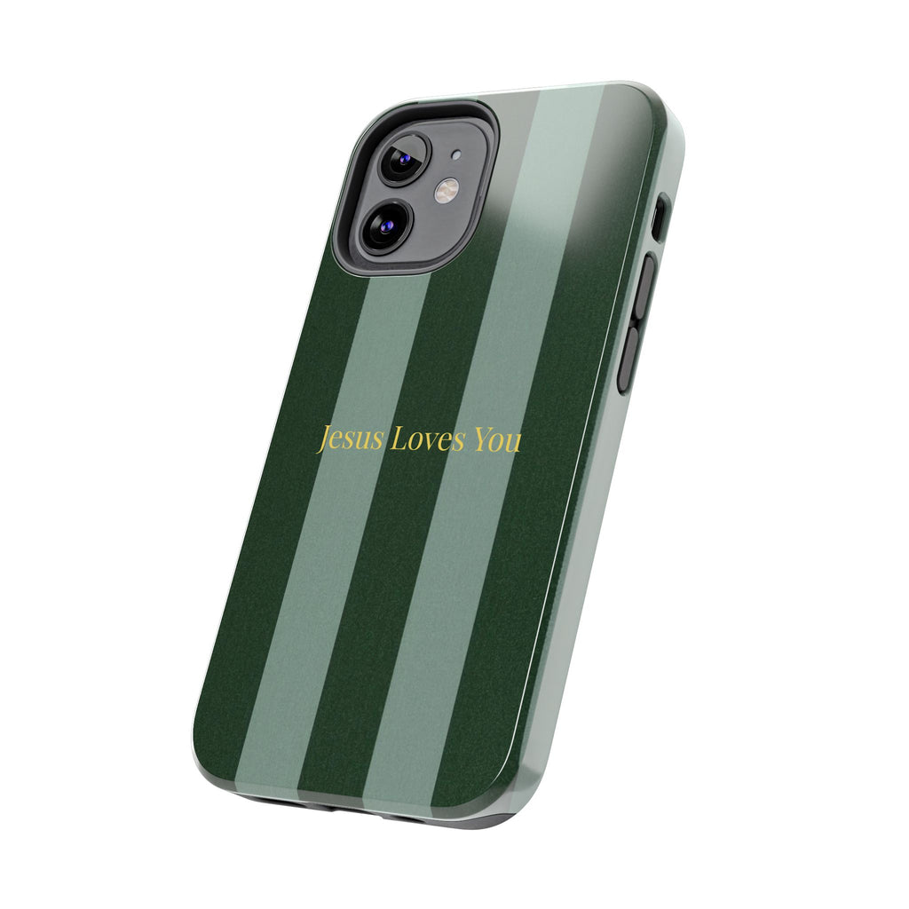 Green Striped Phone Case-Jesus Loves You Phone Case