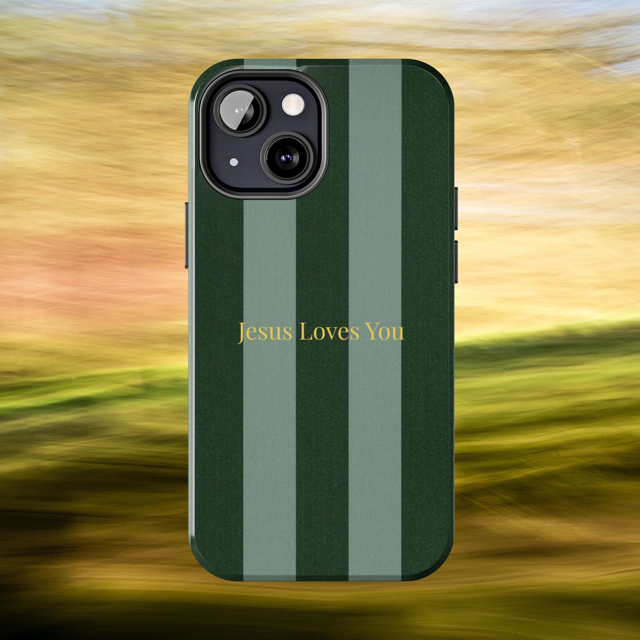 Green Striped Phone Case-Jesus Loves You Phone Case