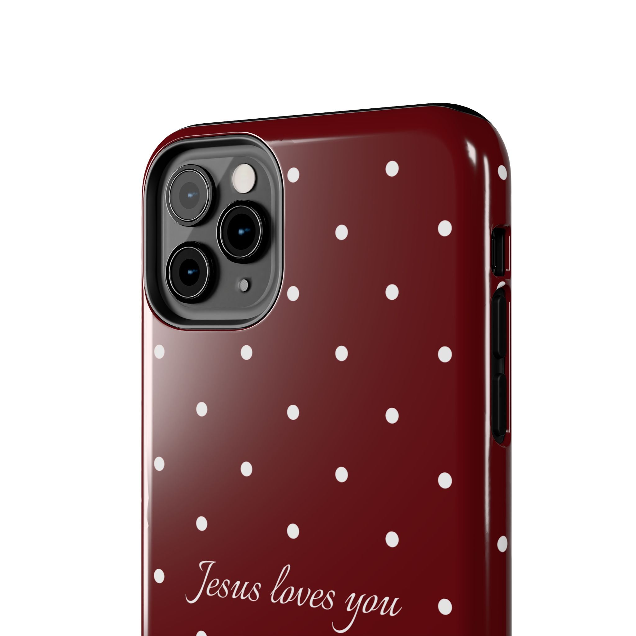 Jesus Loves You Dark Red and White Polka Dot Case