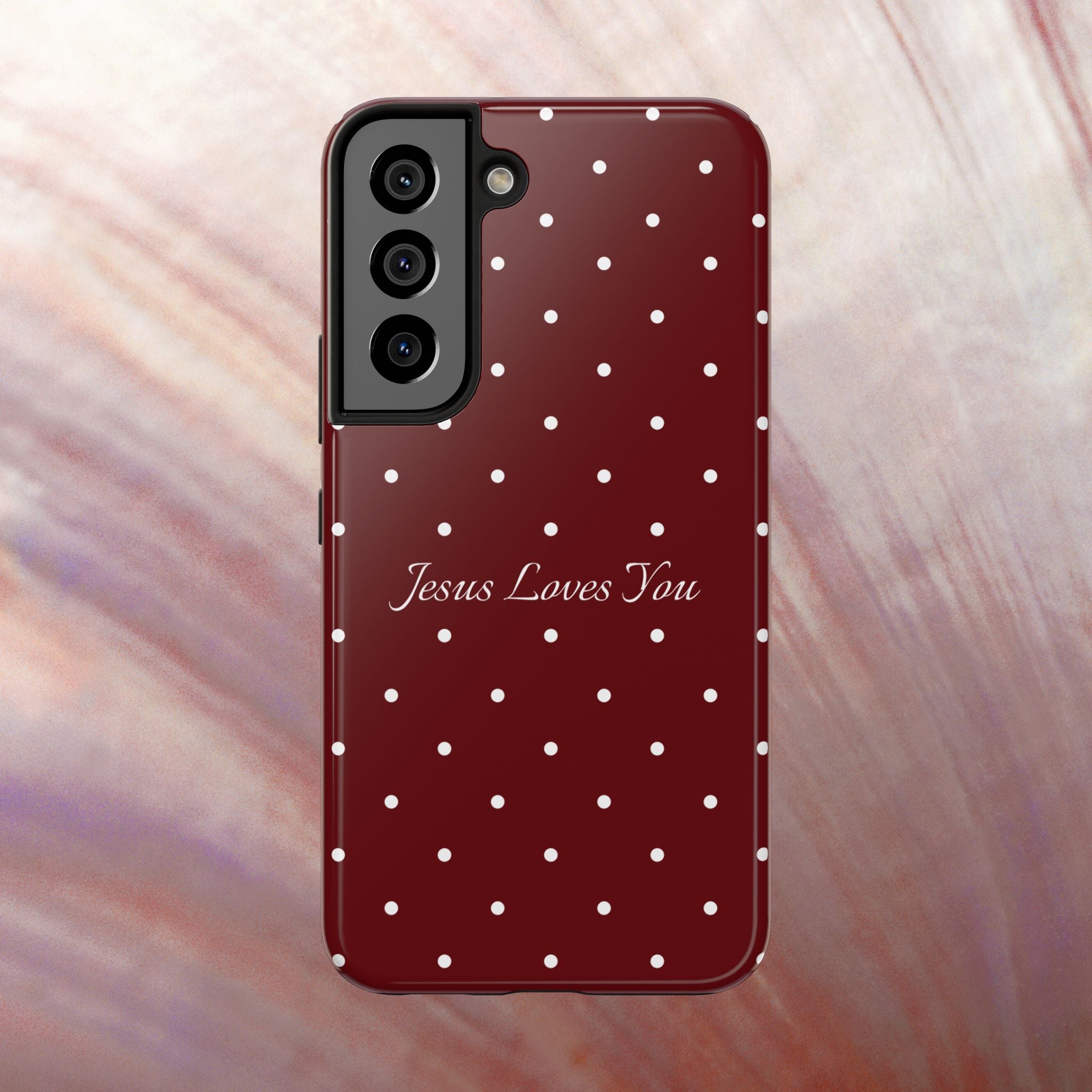 Dark Red and White Polka Dot Phone Case - Jesus Loves You Protective Phone Case