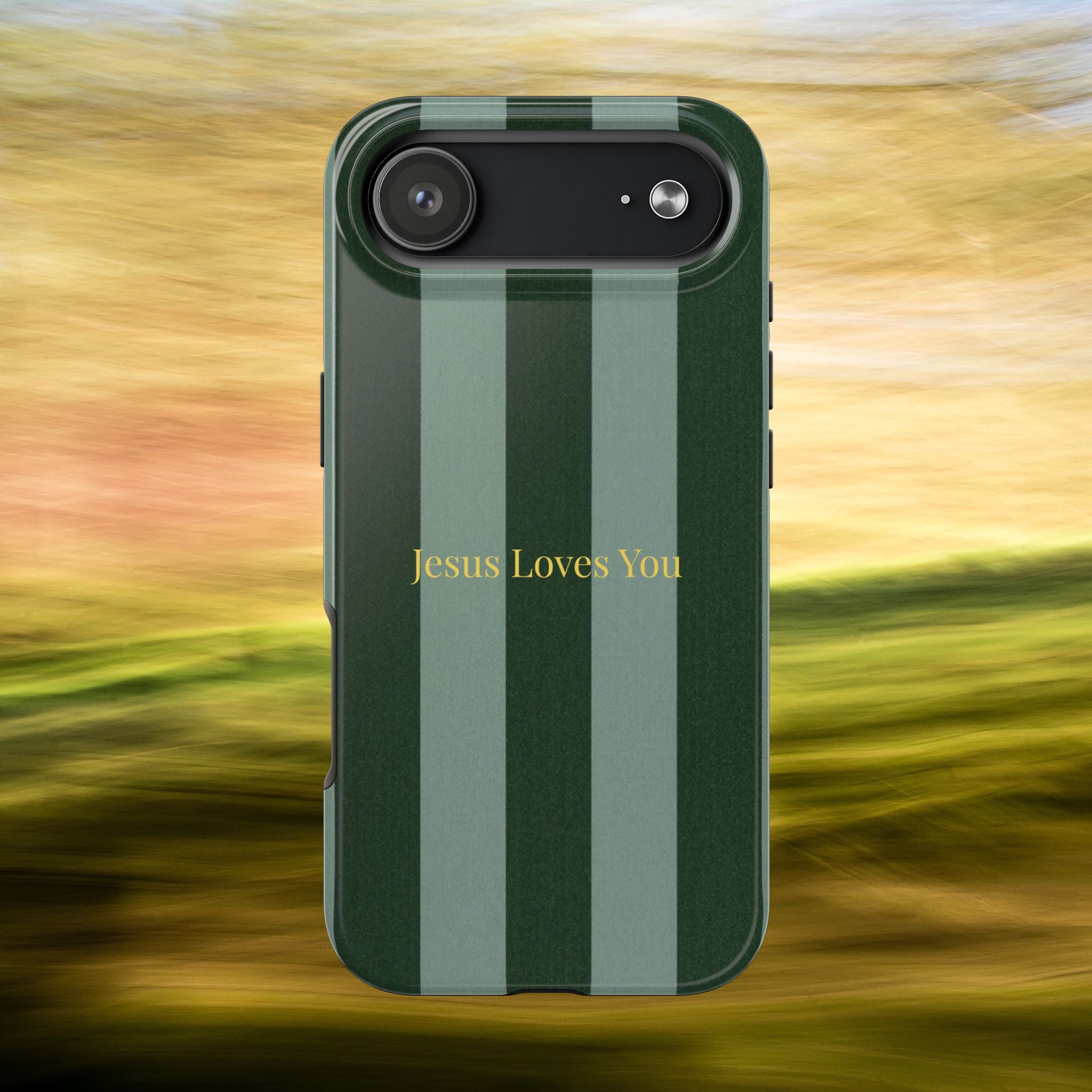 Green Striped Phone Case-Jesus Loves You Phone Case