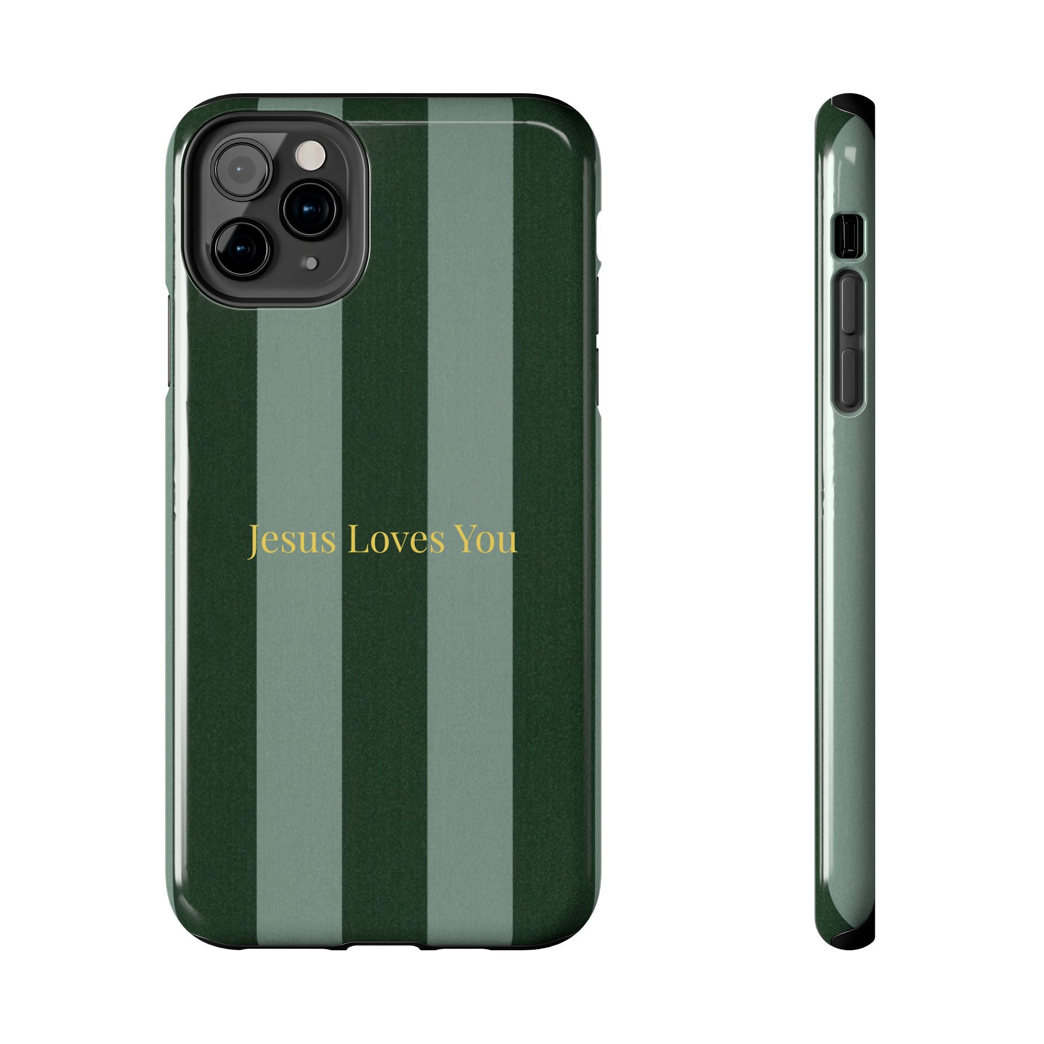 Green Striped Phone Case-Jesus Loves You Phone Case