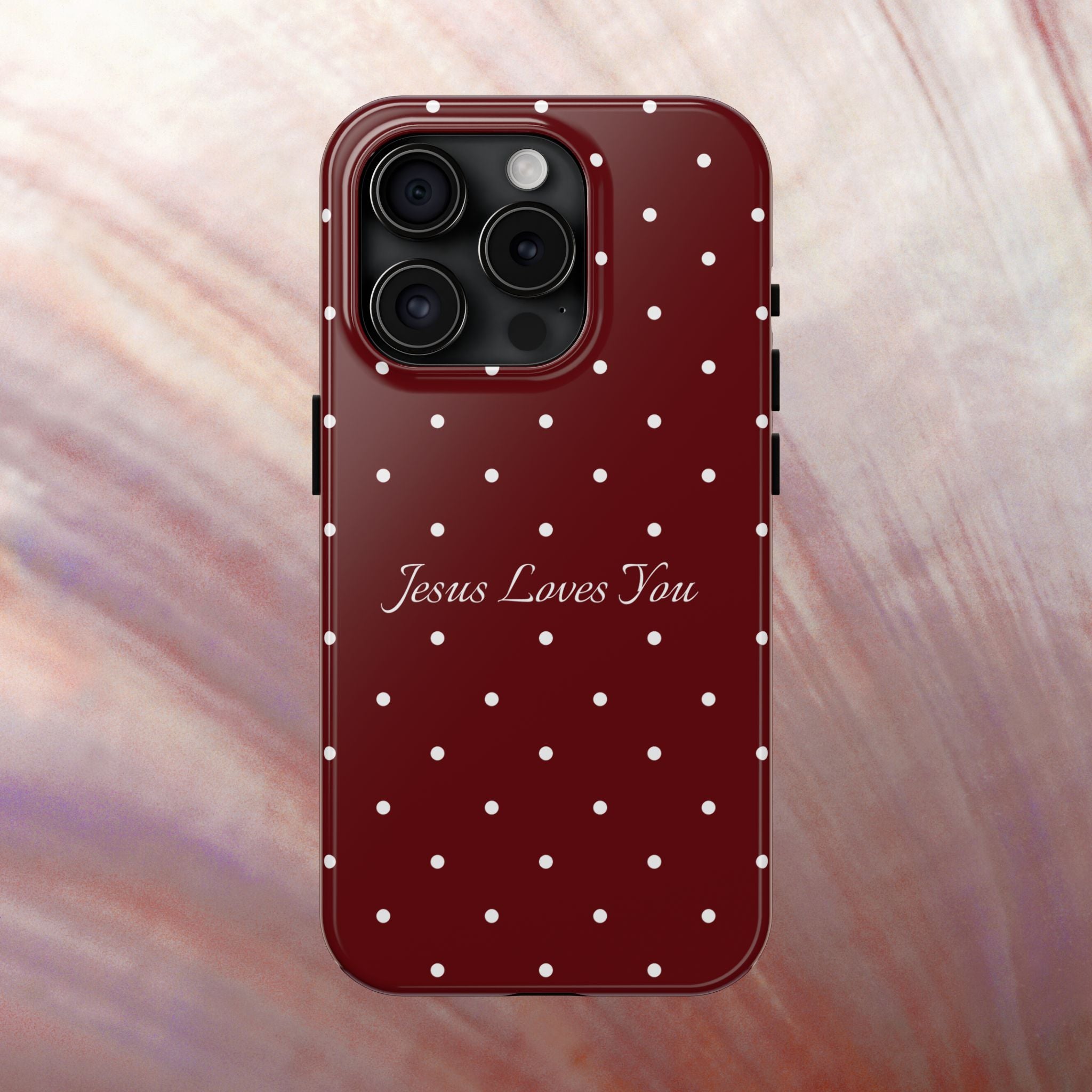 Dark Red and White Polka Dot Phone Case - Jesus Loves You Protective Phone Case