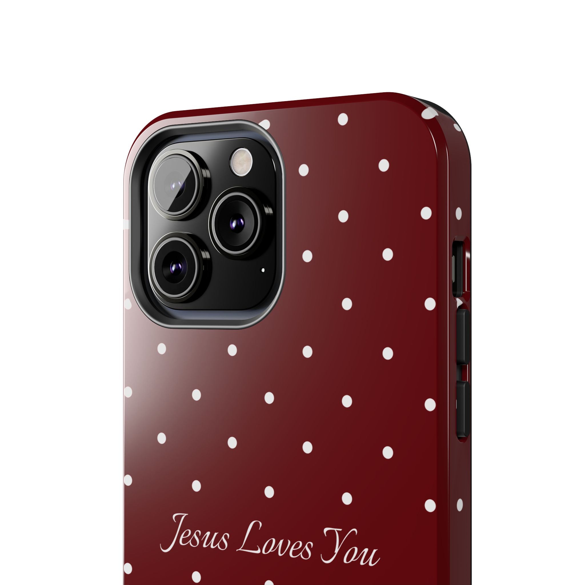 Dark Red and White Polka Dot Phone Case - Jesus Loves You Protective Phone Case