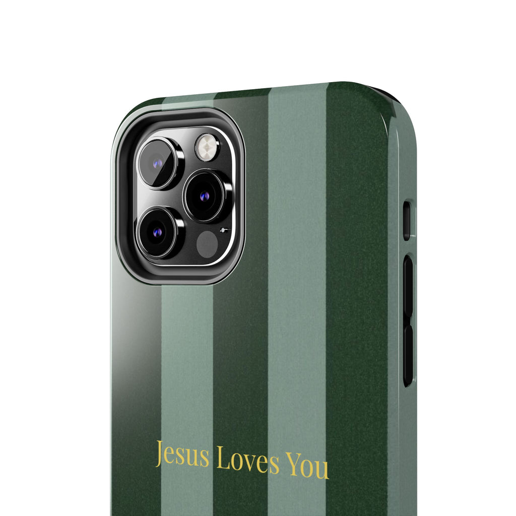 Green Striped Phone Case-Jesus Loves You Phone Case