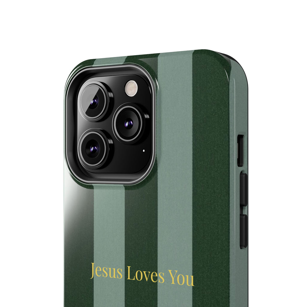Green Striped Phone Case-Jesus Loves You Phone Case