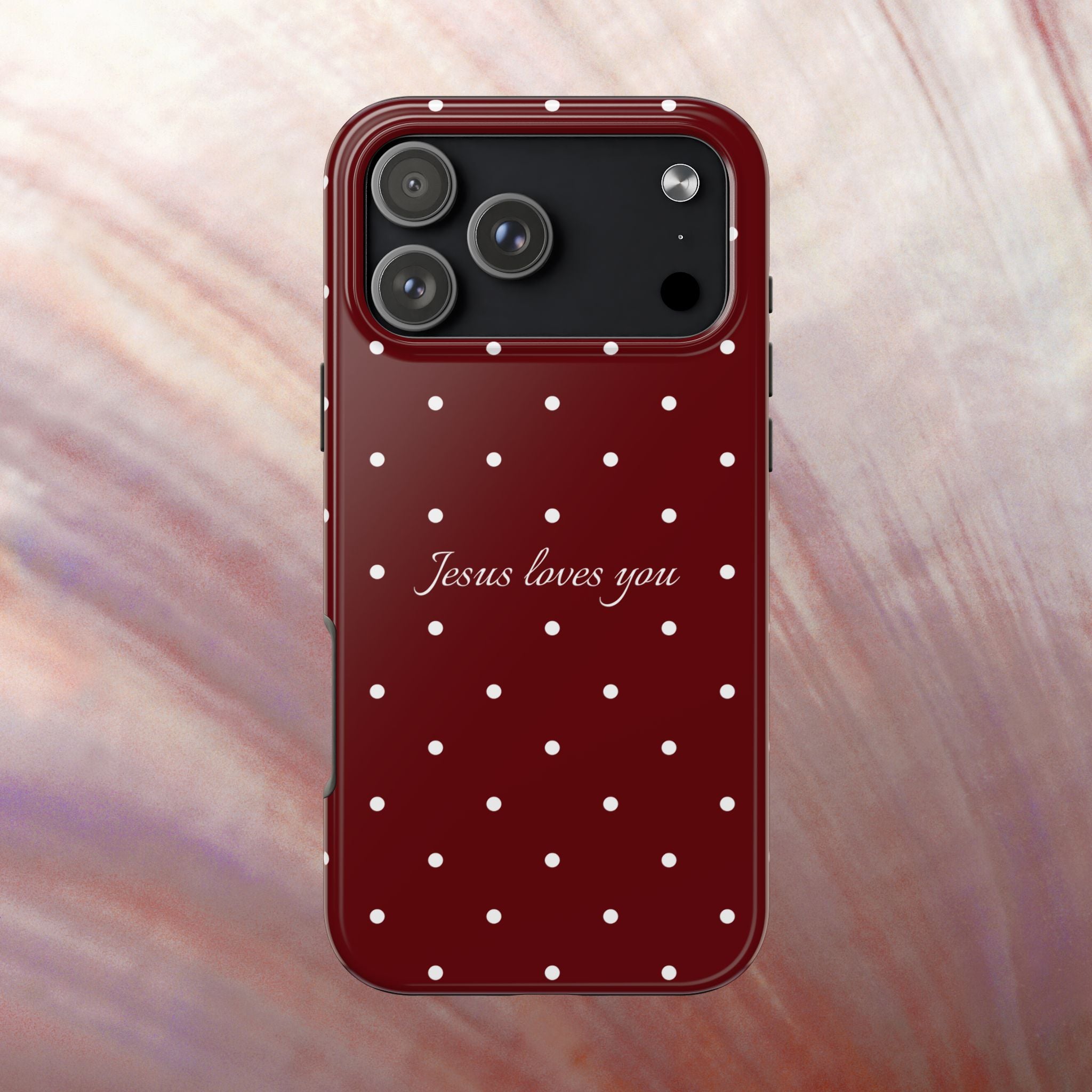 Jesus Loves You Dark Red and White Polka Dot Case