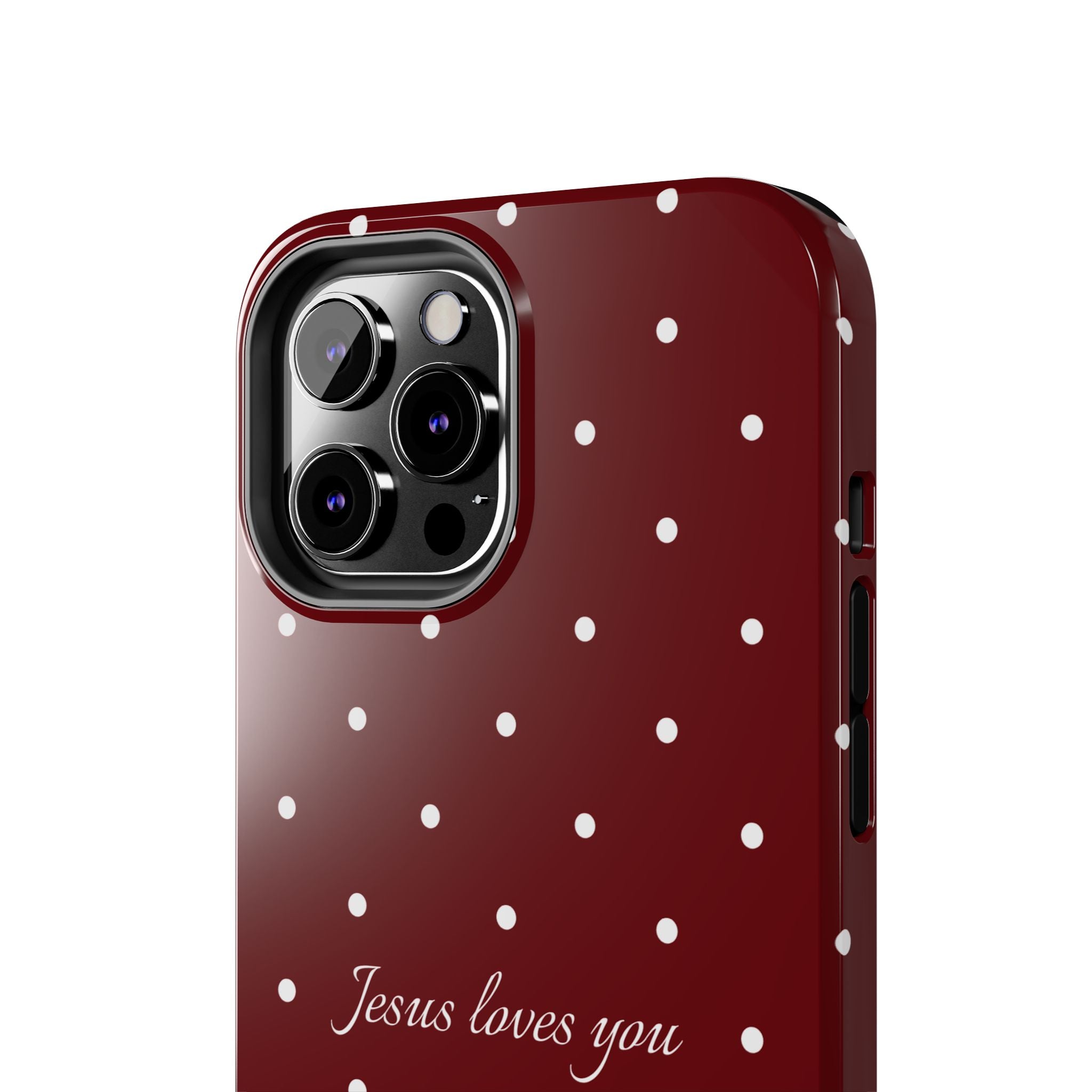 Jesus Loves You Dark Red and White Polka Dot Case