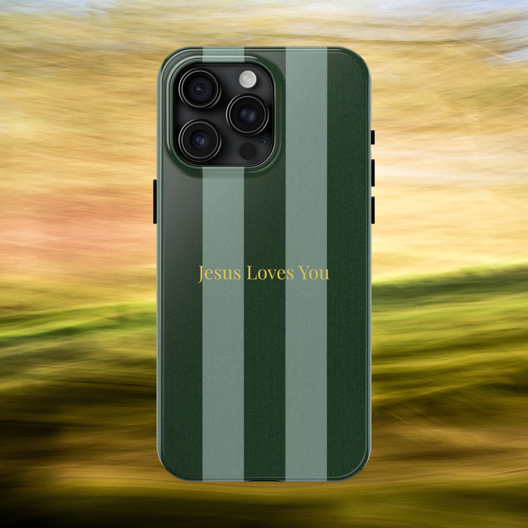 Green Striped Phone Case-Jesus Loves You Phone Case