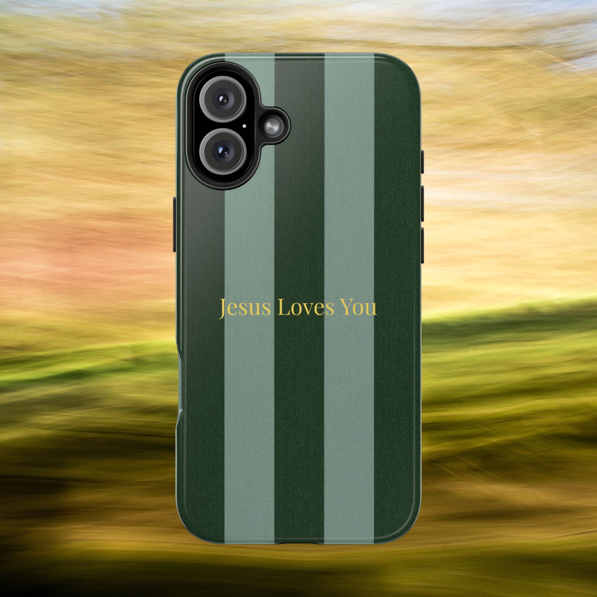 Green Striped Phone Case-Jesus Loves You Phone Case