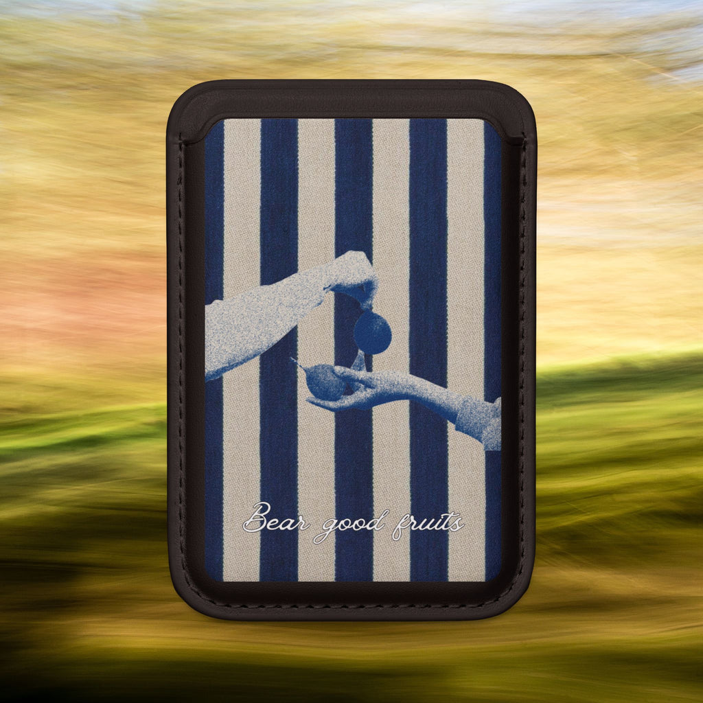 Vintage Striped 'Bear Good Fruits' MagSafe Vegan Card Wallet