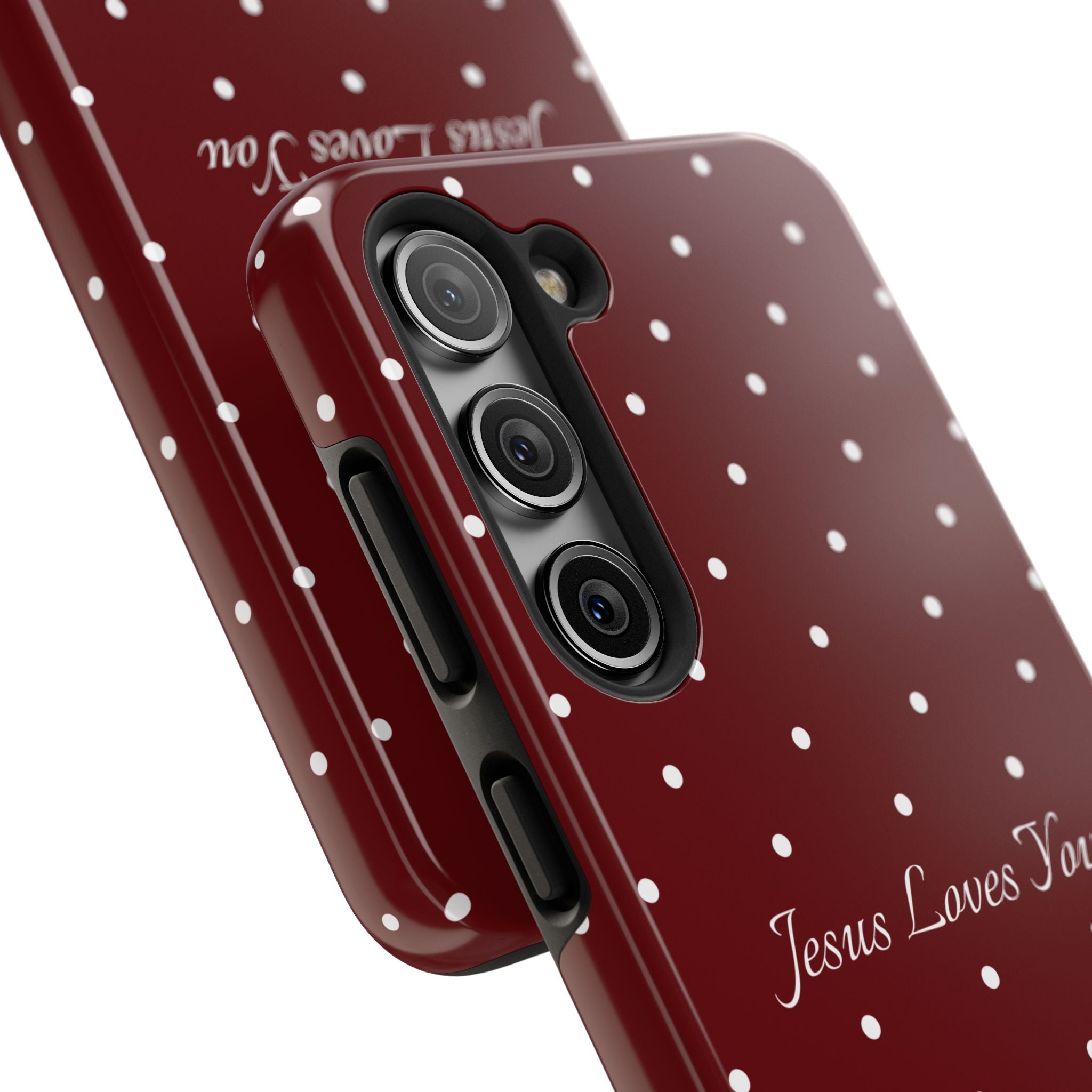 Dark Red and White Polka Dot Phone Case - Jesus Loves You Protective Phone Case