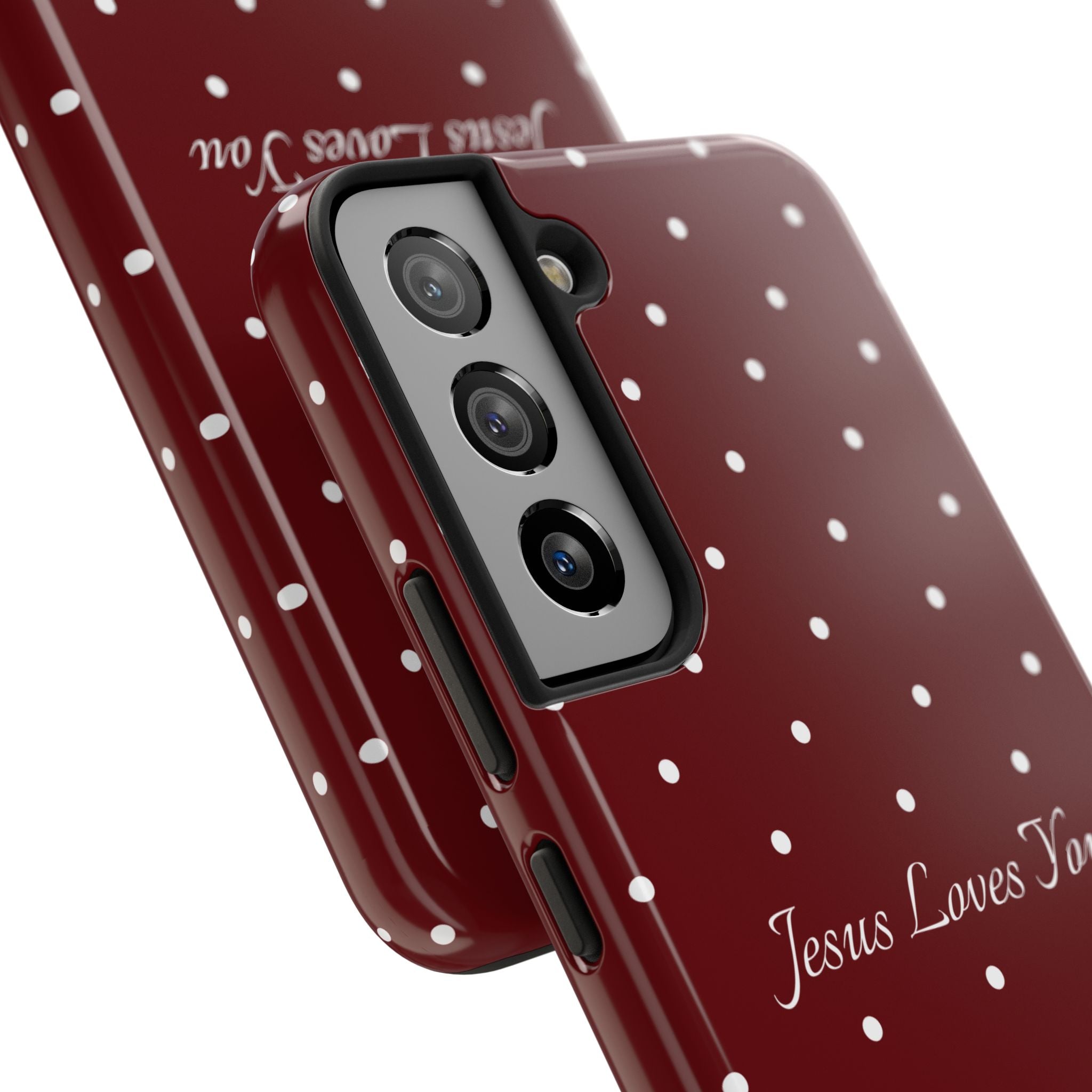 Dark Red and White Polka Dot Phone Case - Jesus Loves You Protective Phone Case
