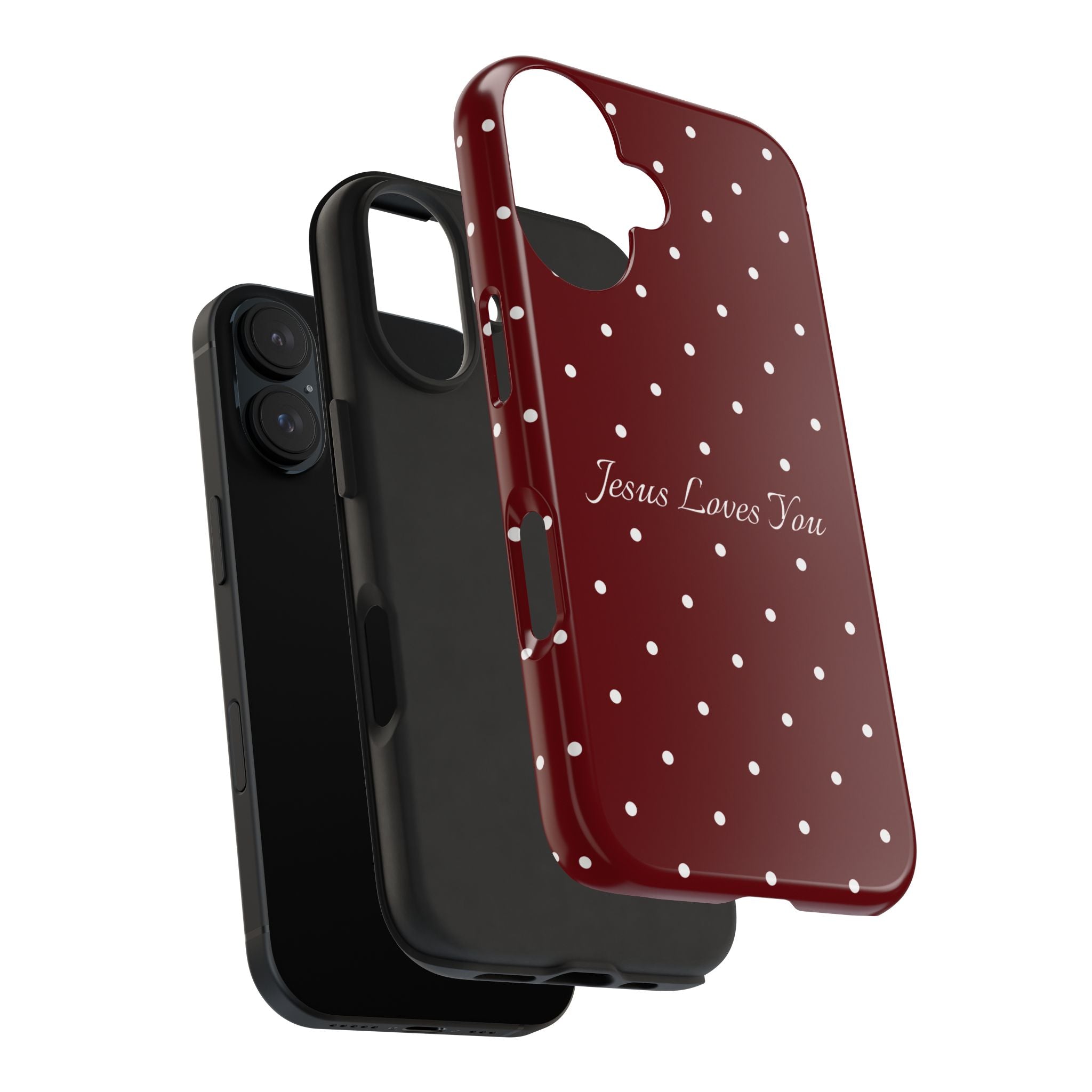 Dark Red and White Polka Dot Phone Case - Jesus Loves You Protective Phone Case