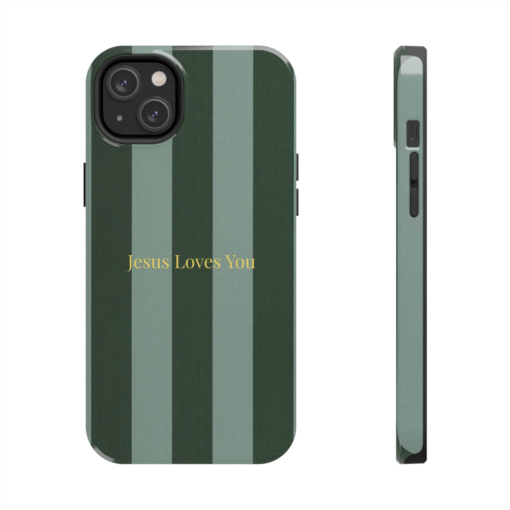 Green Striped Phone Case-Jesus Loves You Phone Case